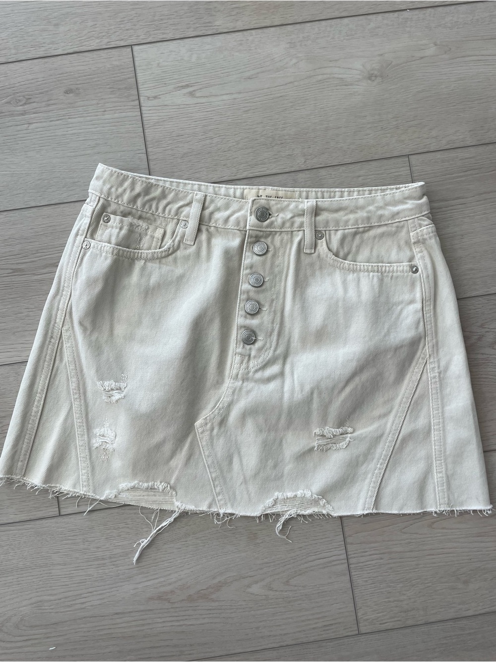 We The Free by Free People Denim Frayhem A-Line Skirt cream size 30 button fly